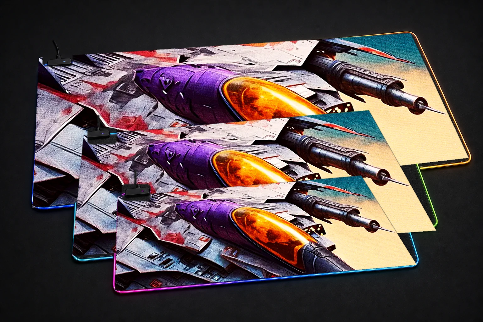 Paint Fighter Jets RGB Desk Mat three-size comparison