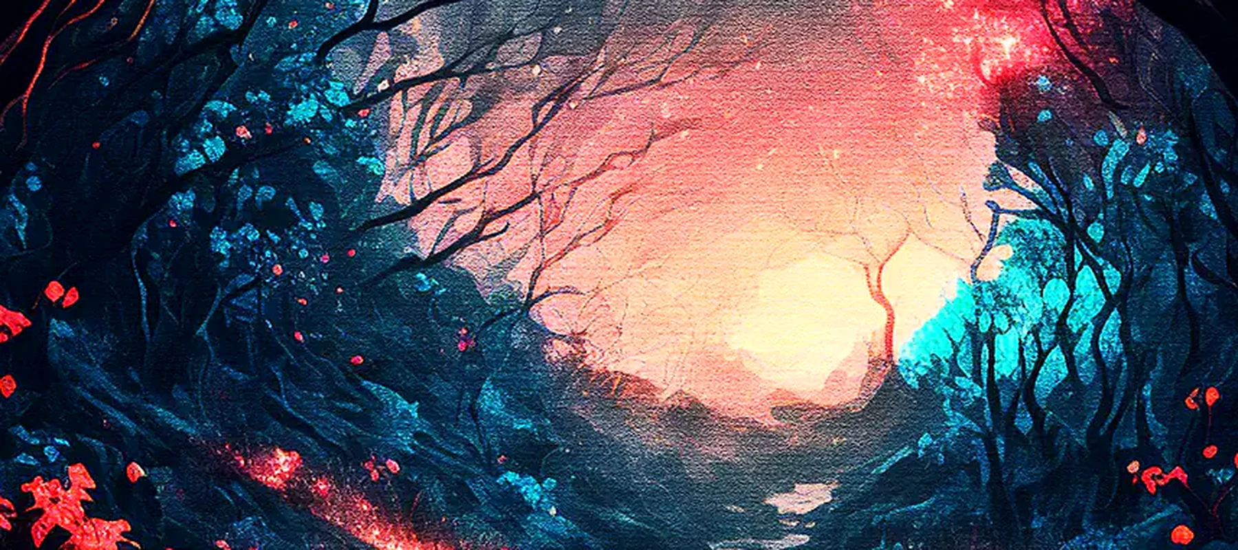 Magic River in Forest RGB Desk Mat full-width design preview