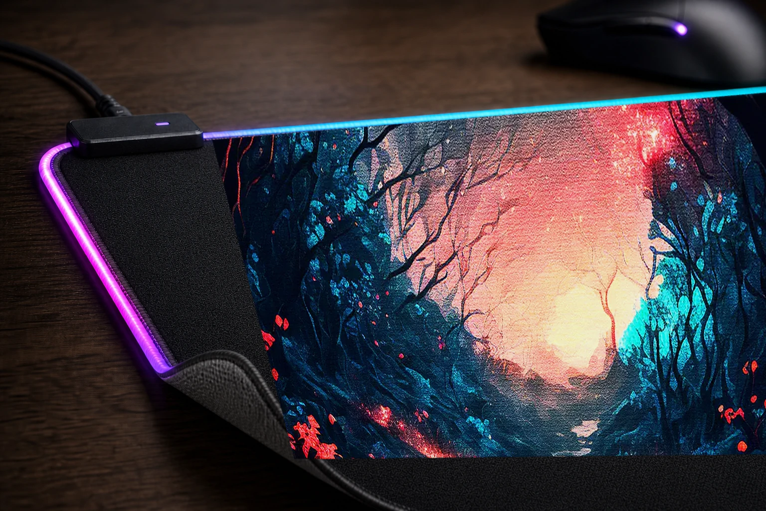 Magic River in Forest RGB Desk Mat controller and material detail
