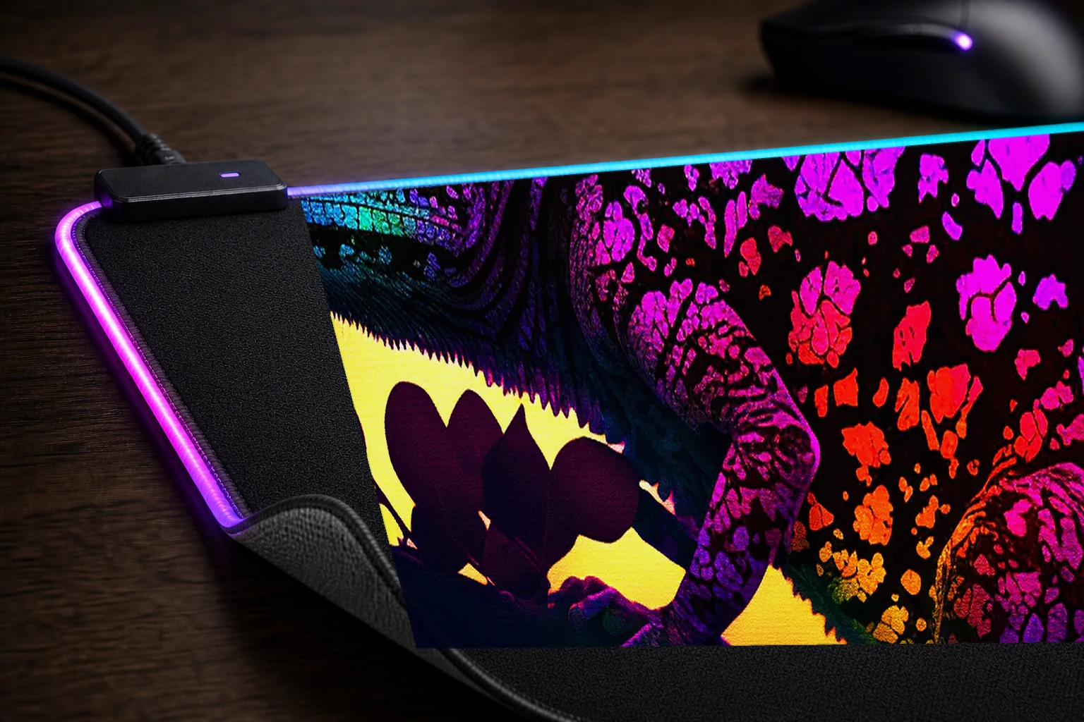 Chameleon On a Twig Branch RGB Desk Mat controller and material detail