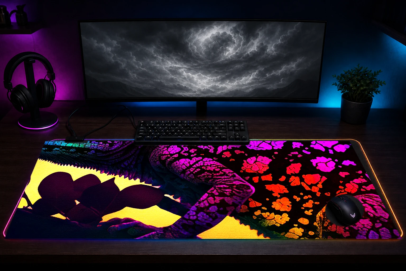 Chameleon On a Twig Branch RGB Desk Mat immersive setup scene
