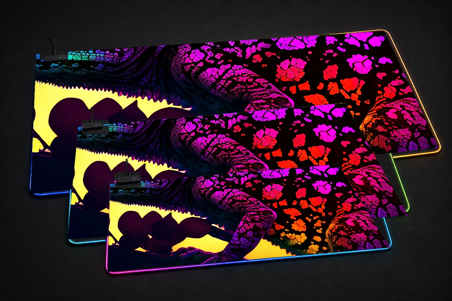 Chameleon On a Twig Branch RGB Desk Mat three-size comparison