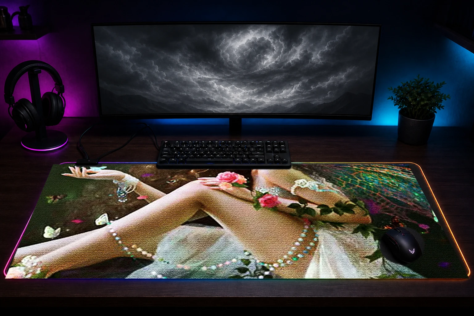 Fairy Tale RGB Desk Mat immersive setup scene