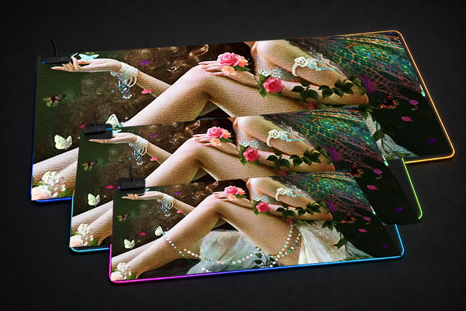 Fairy Tale RGB Desk Mat three-size comparison