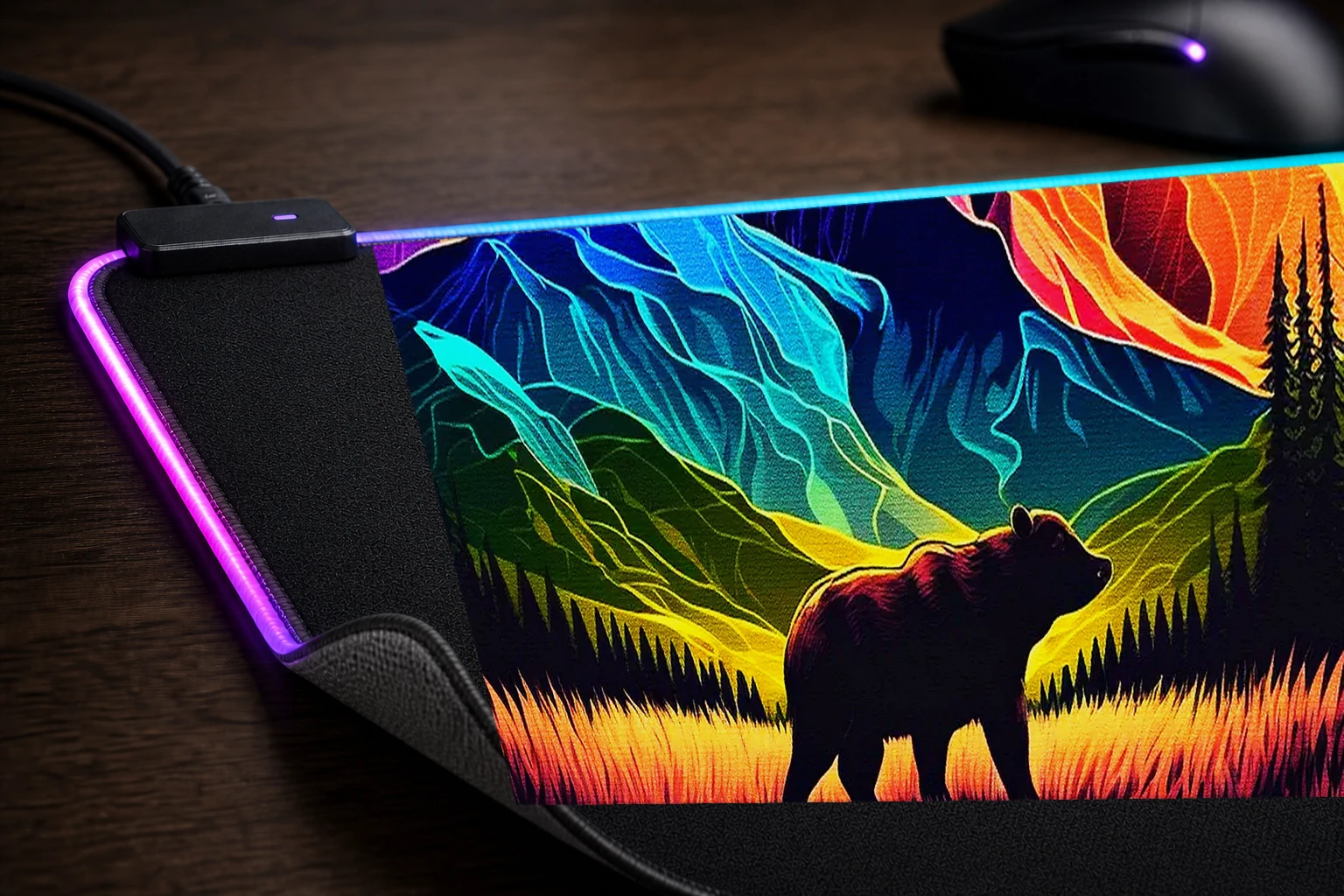 Colorful in Forest RGB Desk Mat controller and material detail