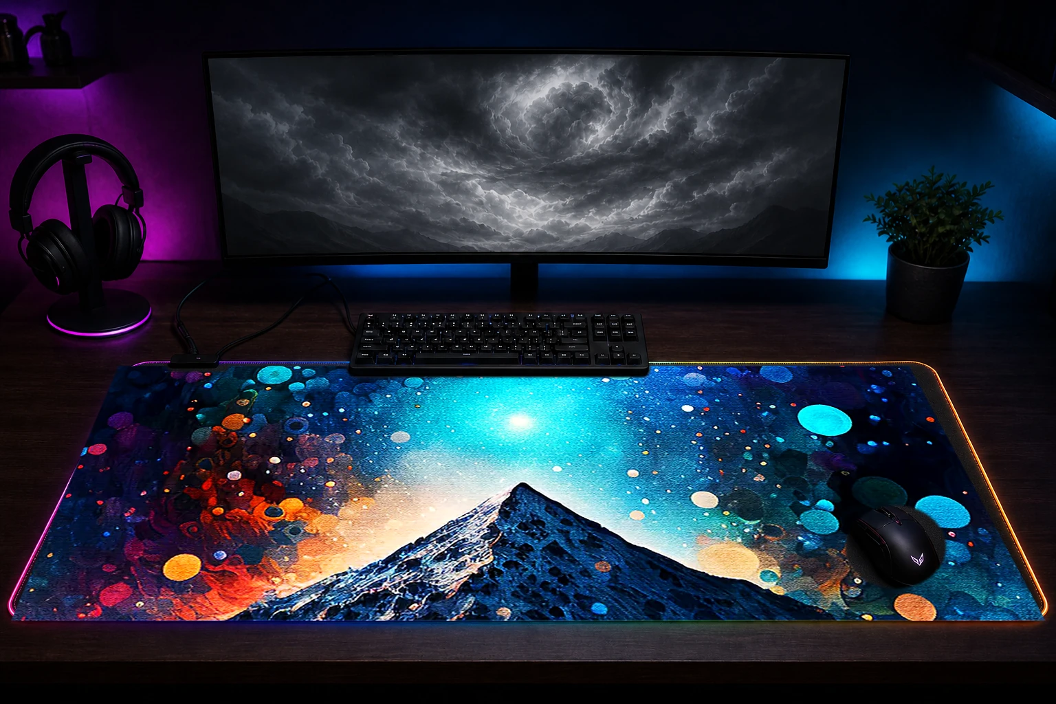 Bubbles Art Nature RGB Desk Mat immersive setup scene