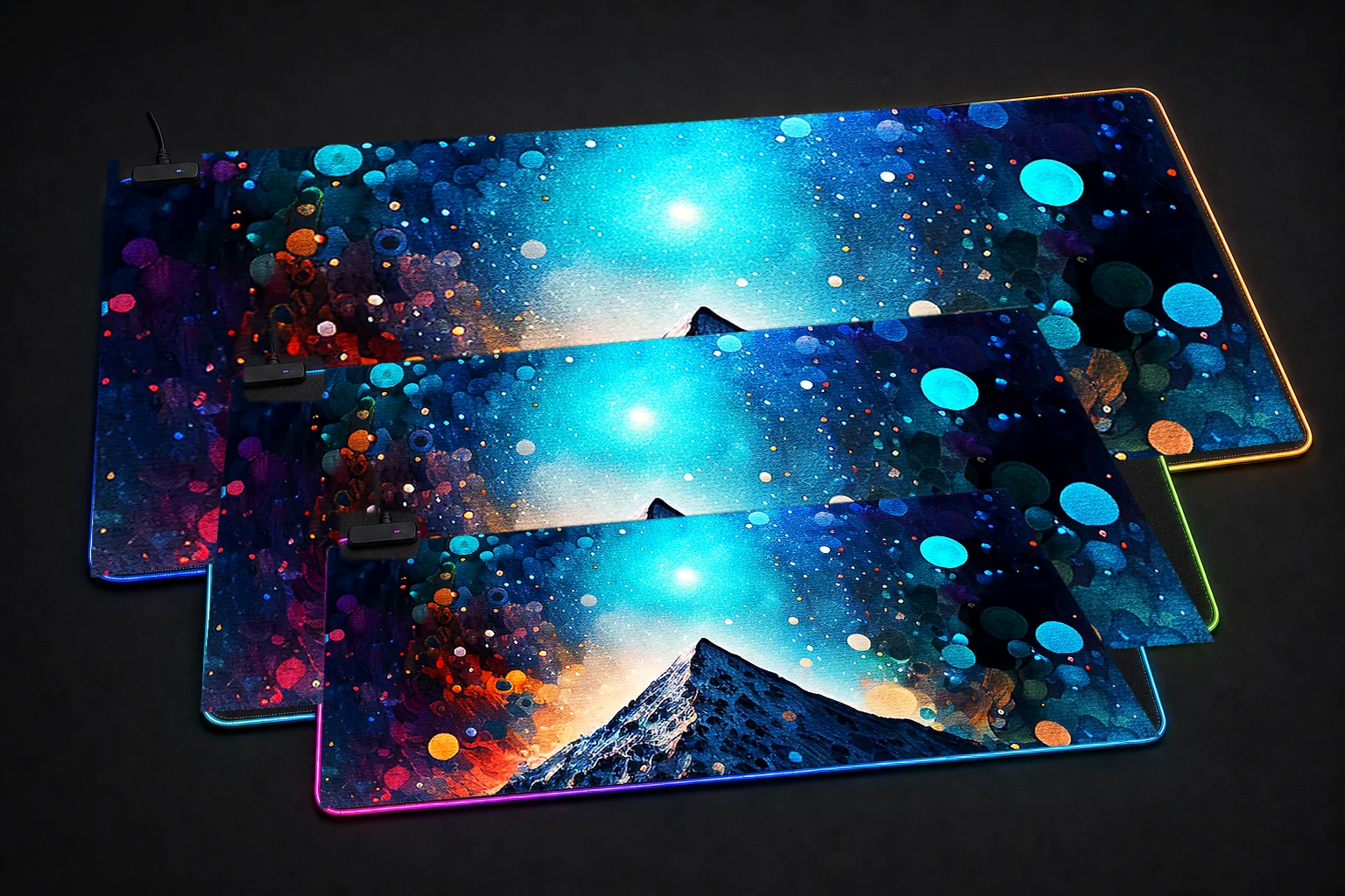 Bubbles Art Nature RGB Desk Mat three-size comparison