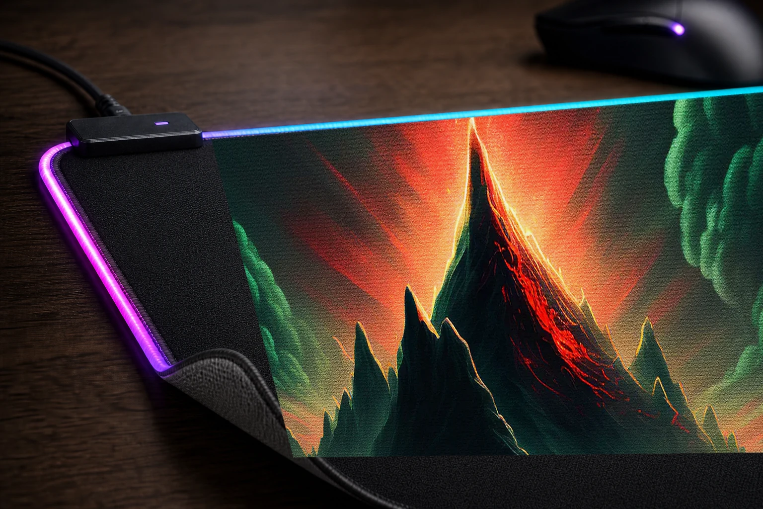 Mystical Mountains RGB Desk Mat controller and material detail