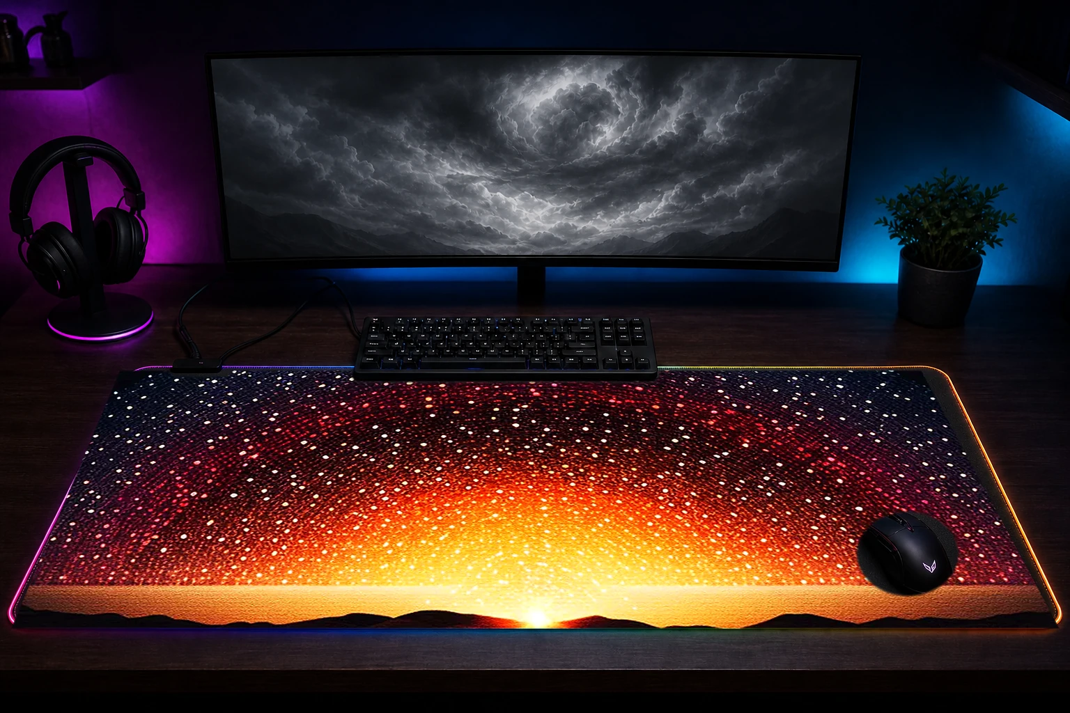 Fantasy Bubble Art RGB Desk Mat immersive setup scene