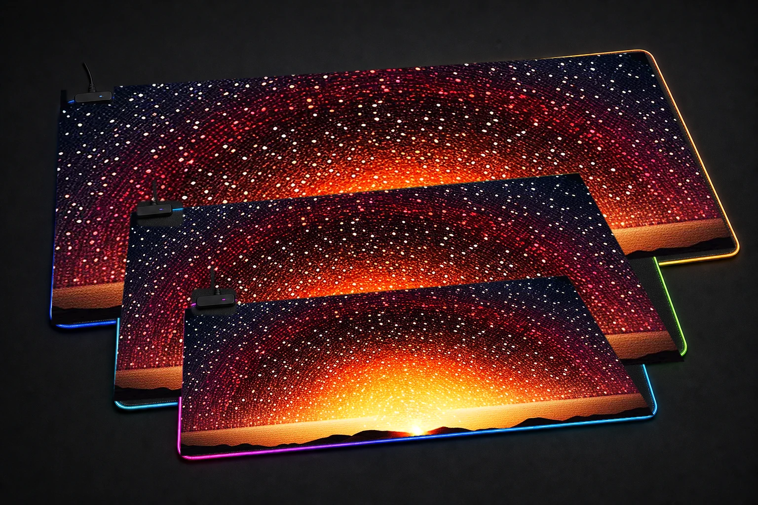 Fantasy Bubble Art RGB Desk Mat three-size comparison