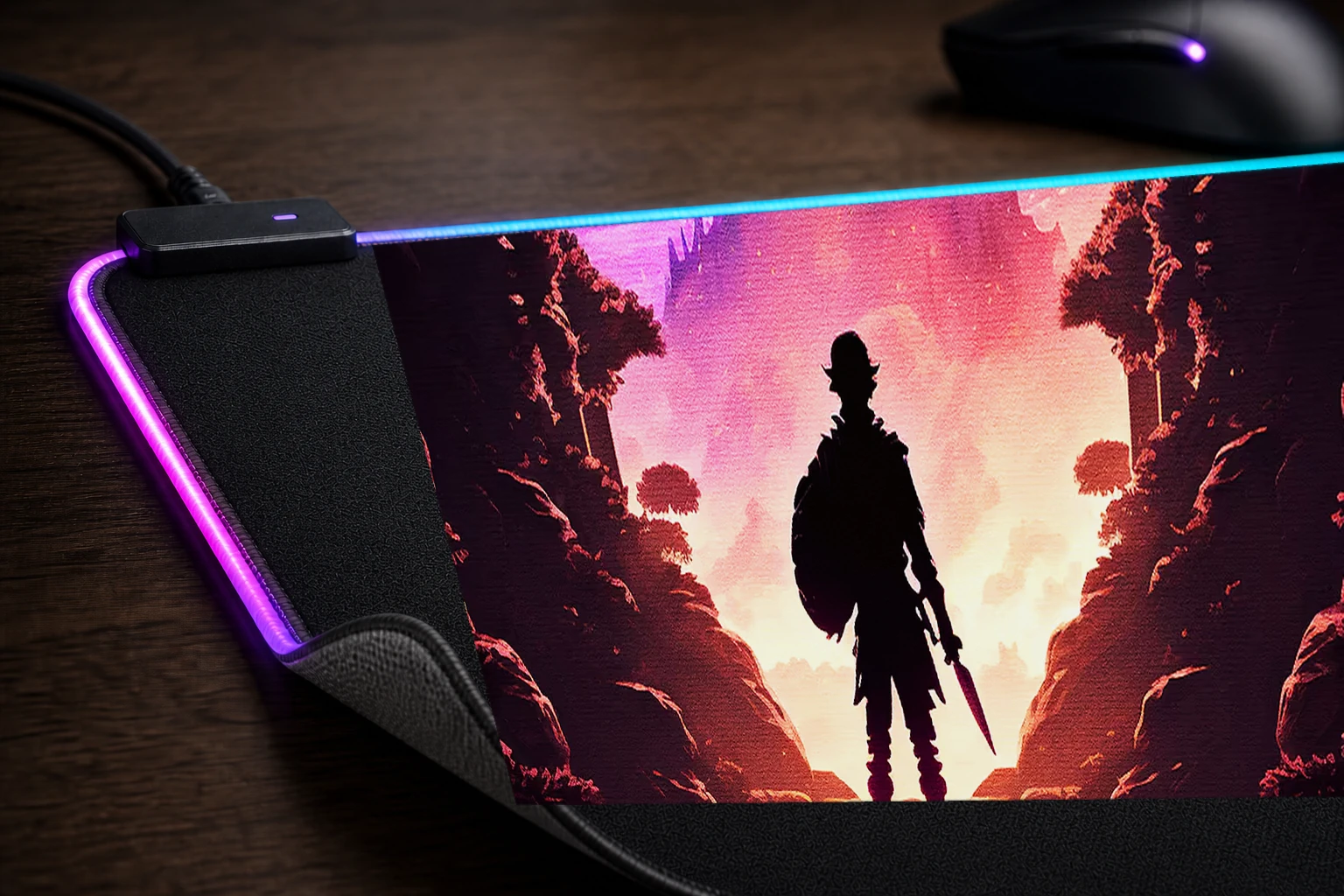 Adventurers Fantasy RGB Desk Mat controller and material detail