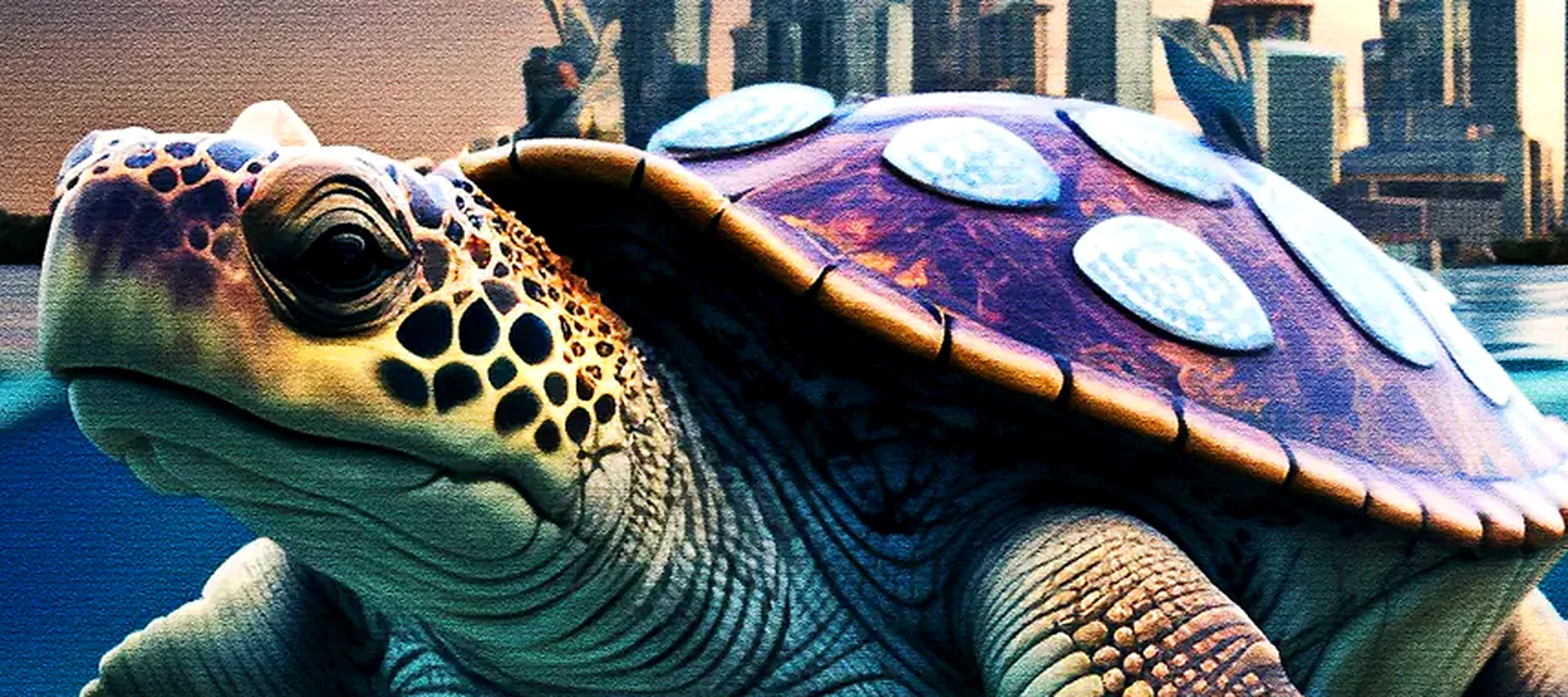 Turtle Journey to the City RGB Desk Mat full-width design preview