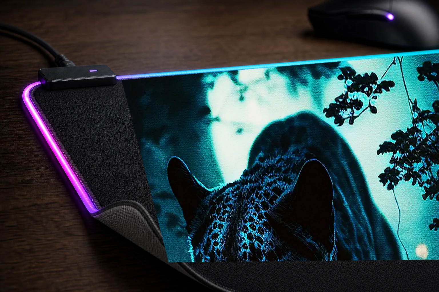 Panther In The Dark Forest RGB Desk Mat controller and material detail