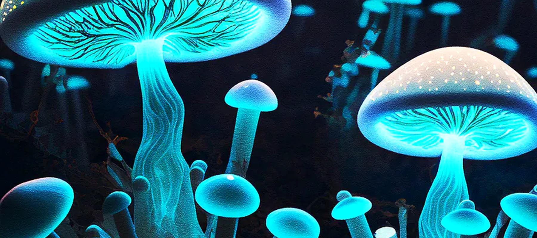Neon Mushroom RGB Desk Mat full-width design preview