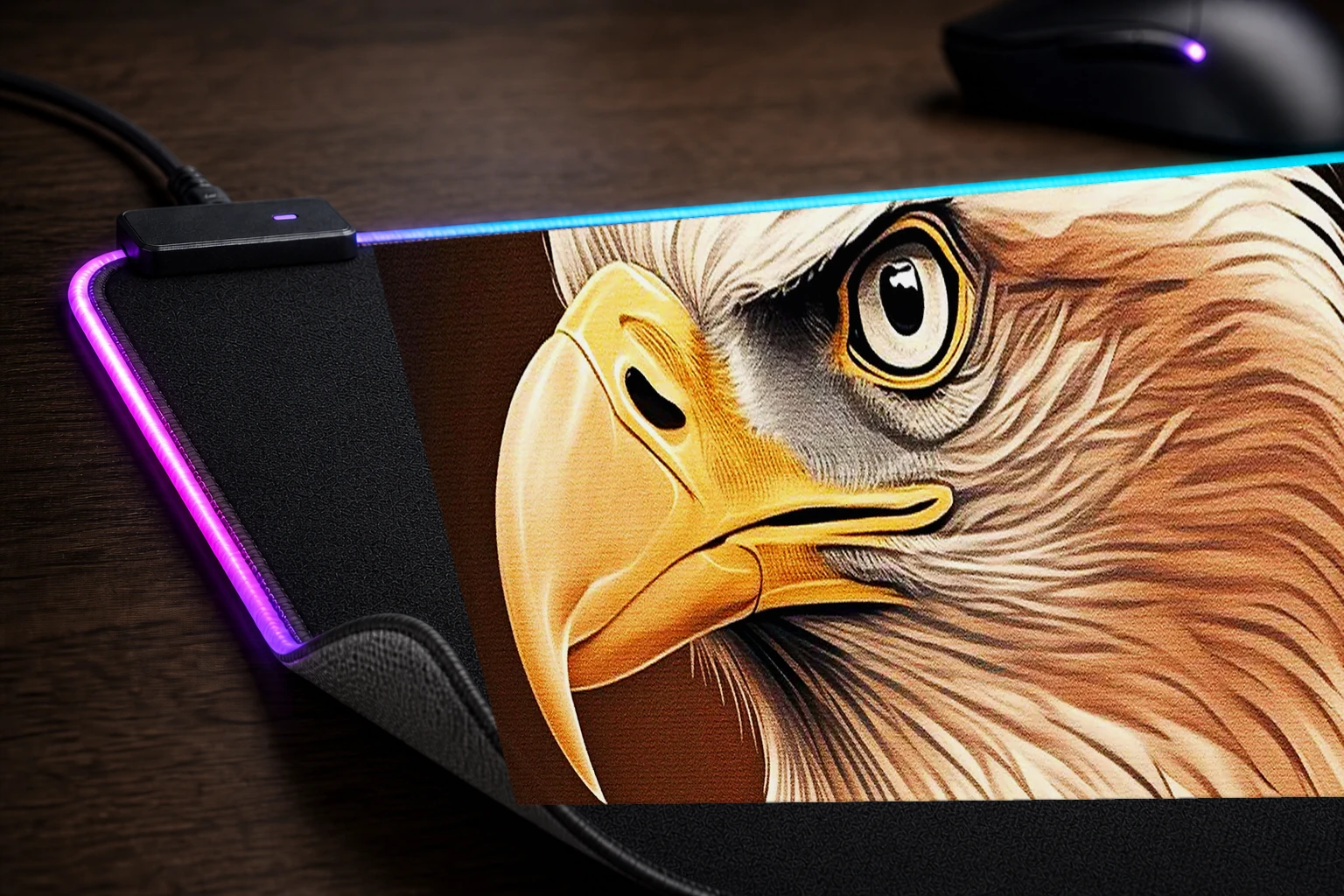 Painting Oil Eagle RGB Desk Mat controller and material detail