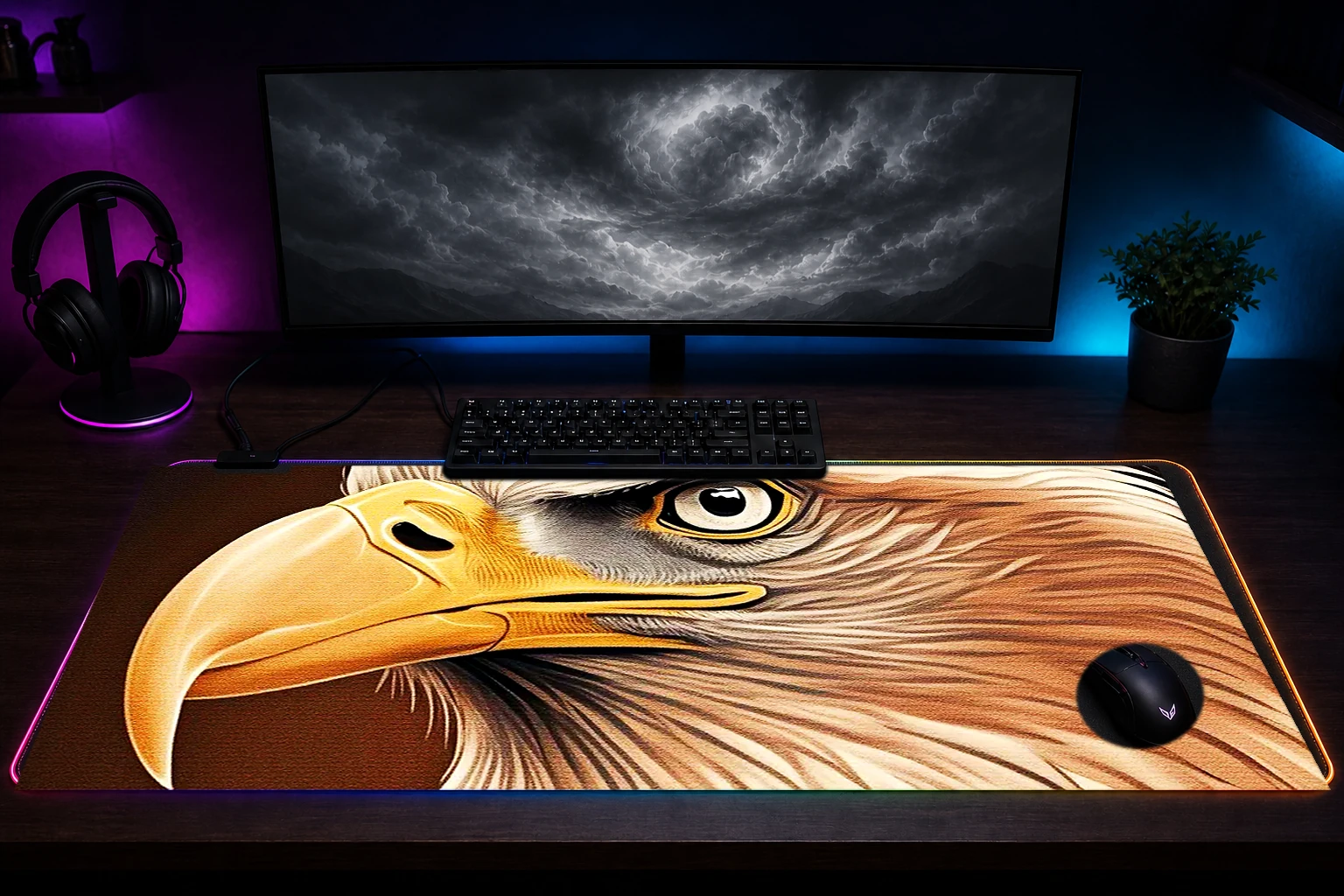 Painting Oil Eagle RGB Desk Mat immersive setup scene