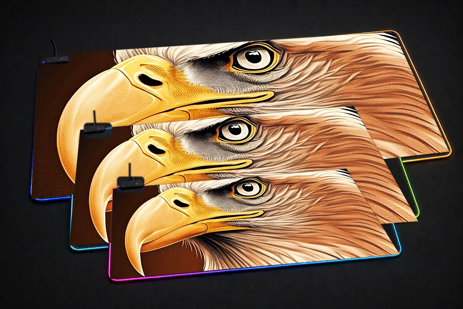 Painting Oil Eagle RGB Desk Mat three-size comparison