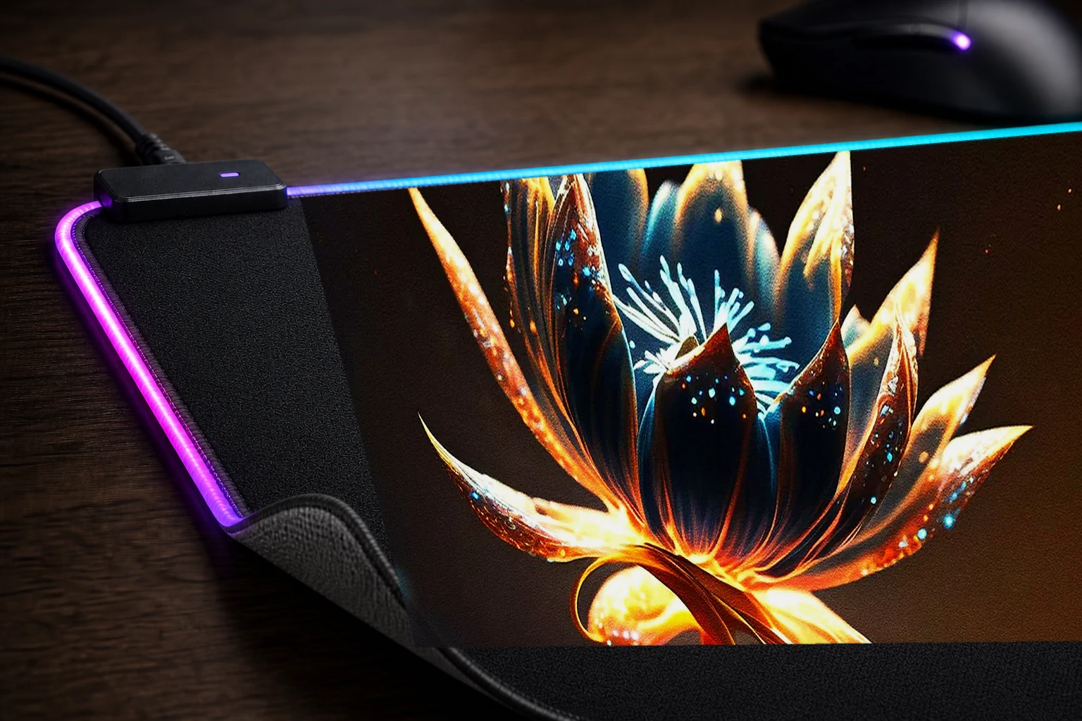 Flower alien planet RGB Desk Mat controller and material detail