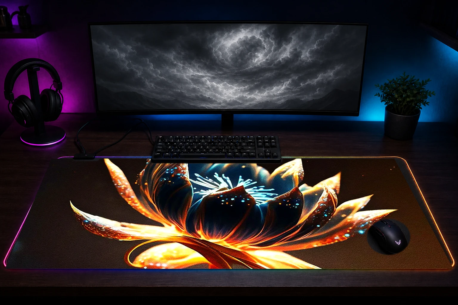 Flower alien planet RGB Desk Mat immersive setup scene