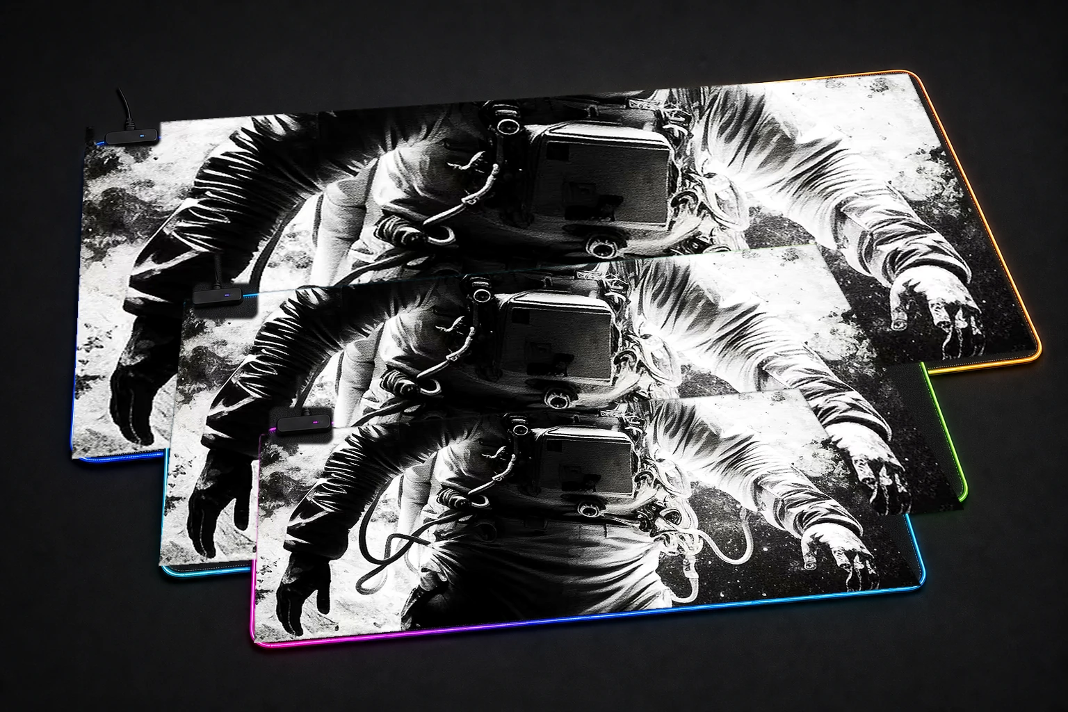 Astronaut Journey RGB Desk Mat three-size comparison