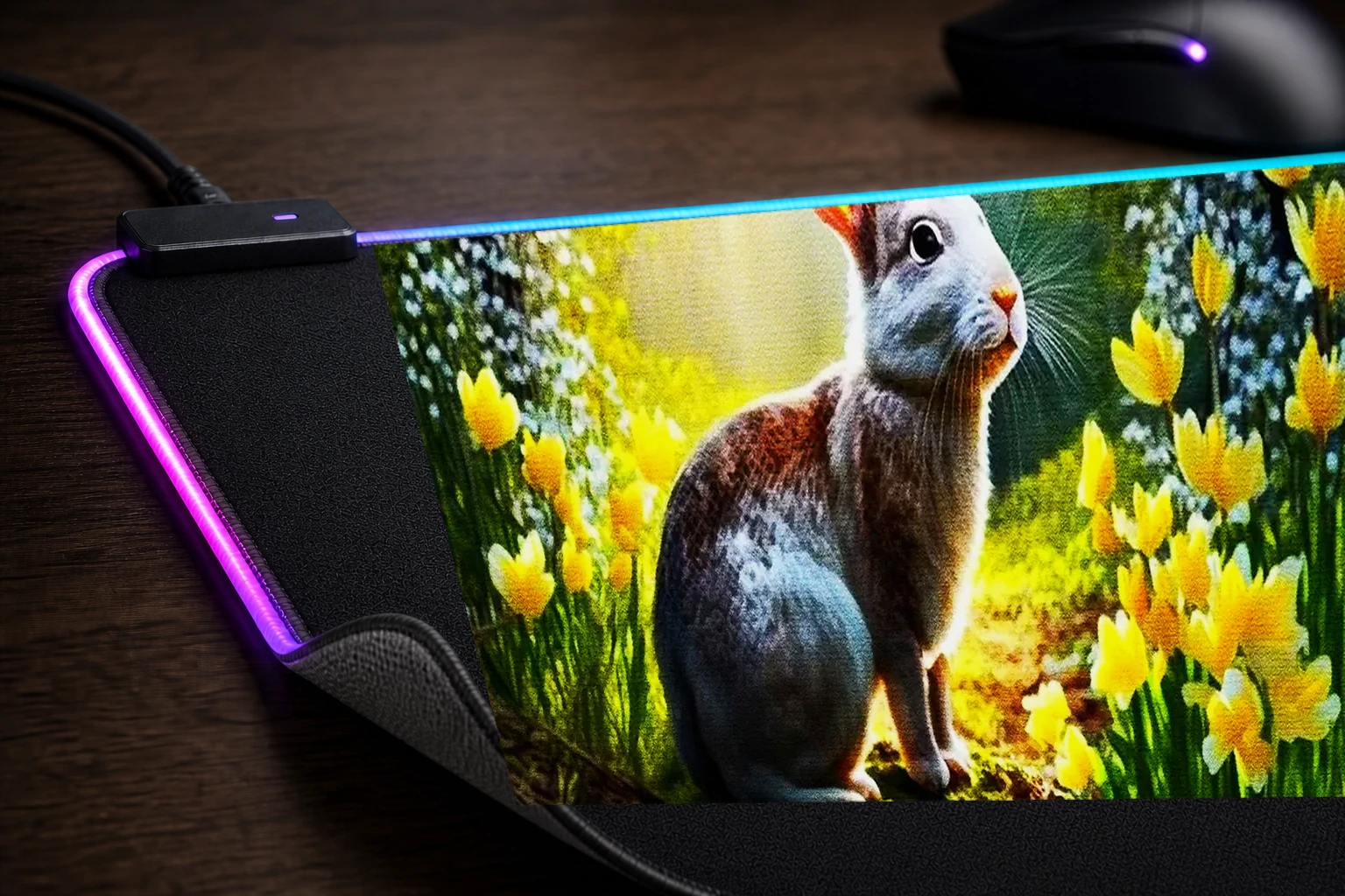 Beautiful Forest RGB Desk Mat controller and material detail
