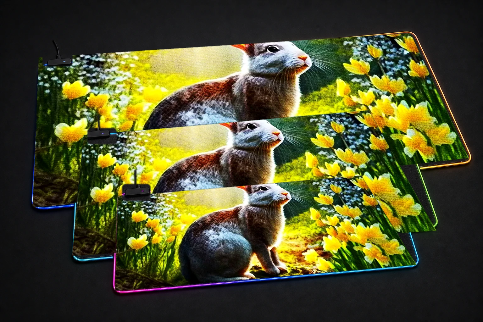 Beautiful Forest RGB Desk Mat three-size comparison