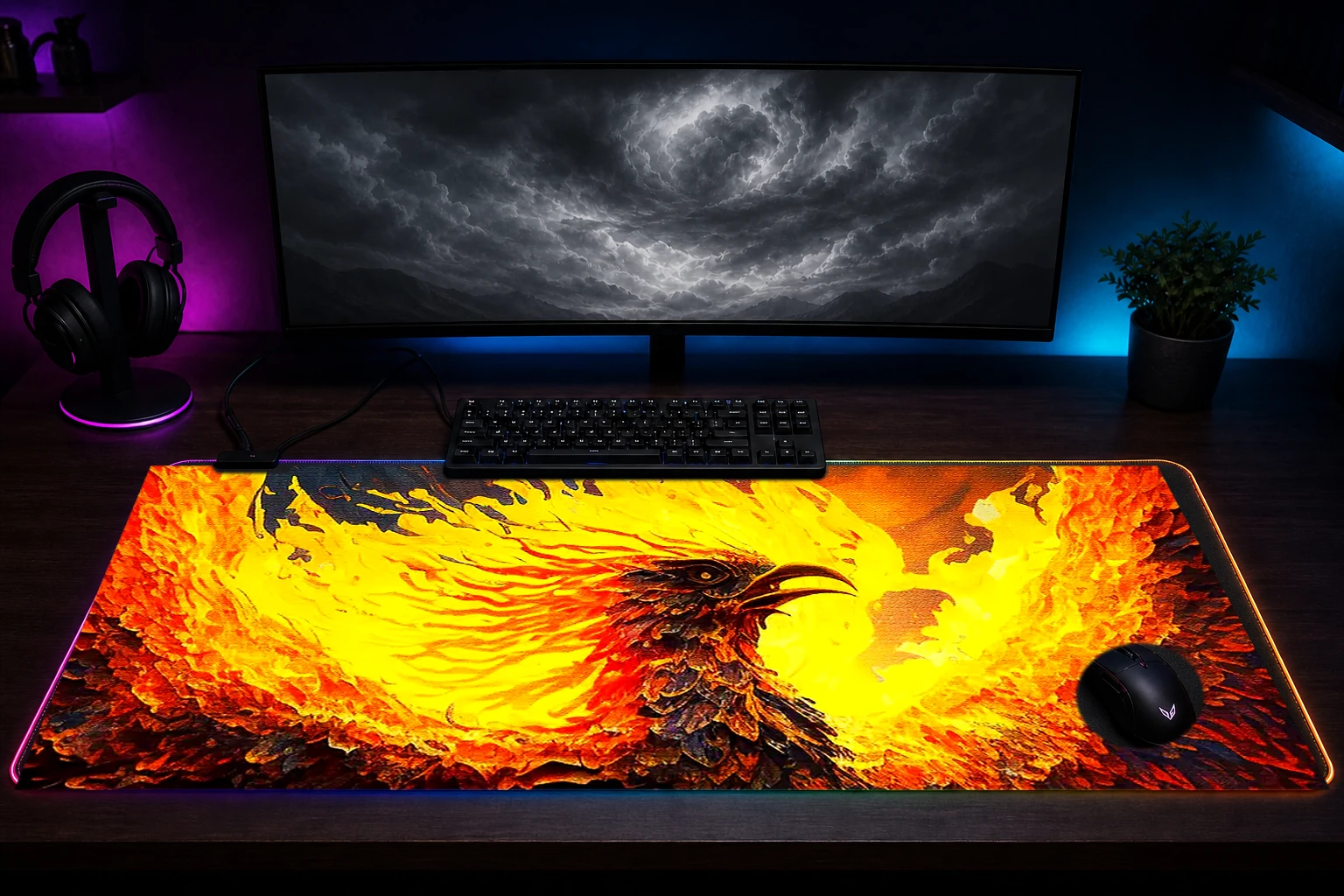 Abstract Art Phoenix RGB Desk Mat immersive setup scene