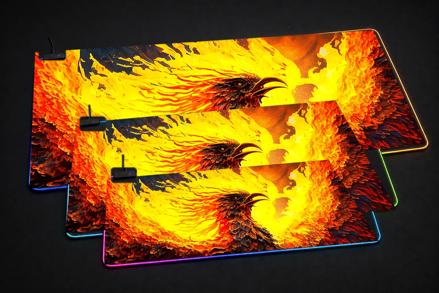 Abstract Art Phoenix RGB Desk Mat three-size comparison