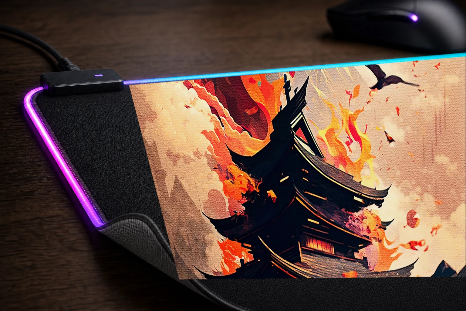 Fantasy Japan Art RGB Desk Mat controller and material detail