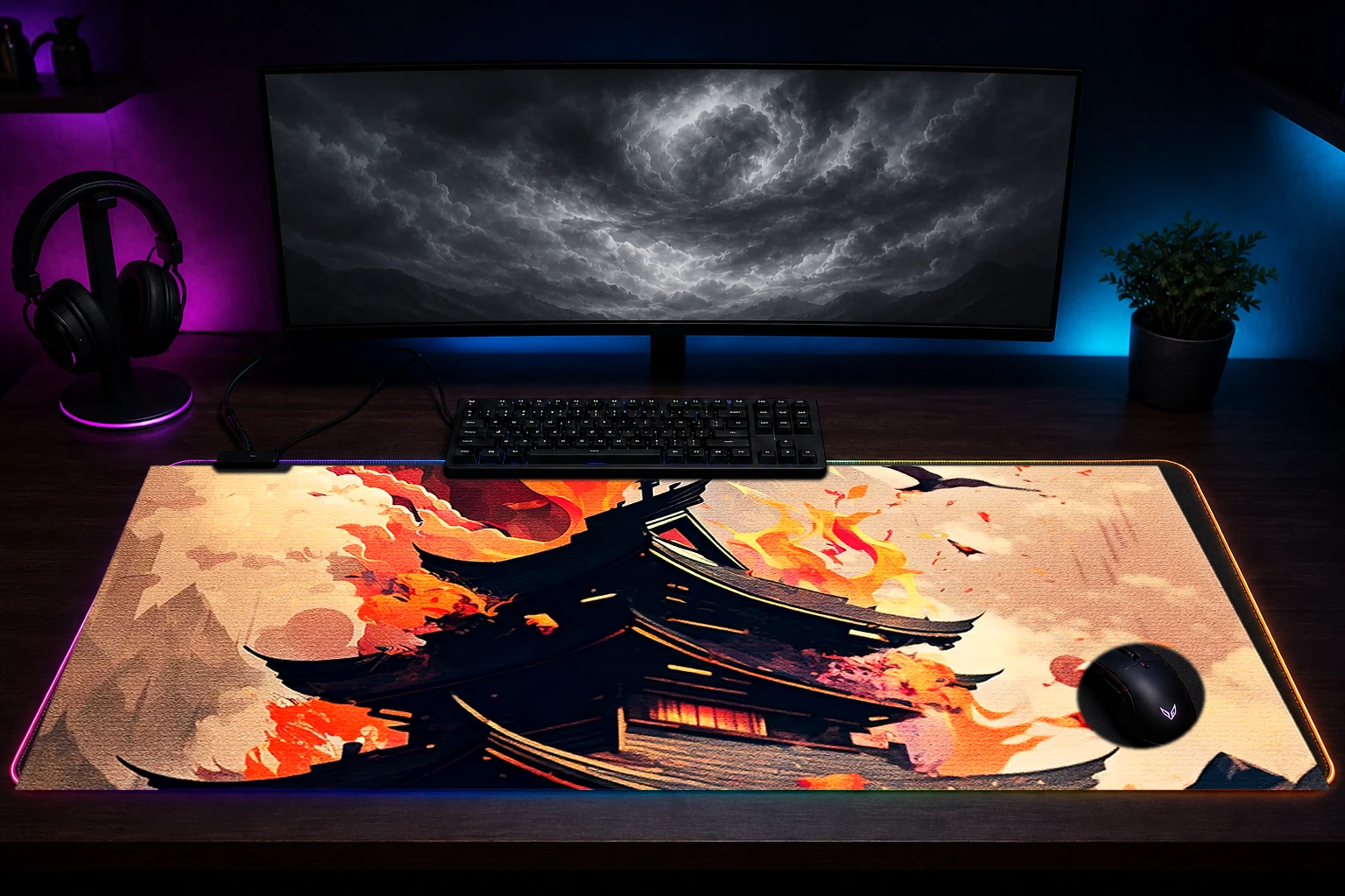 Fantasy Japan Art RGB Desk Mat immersive setup scene