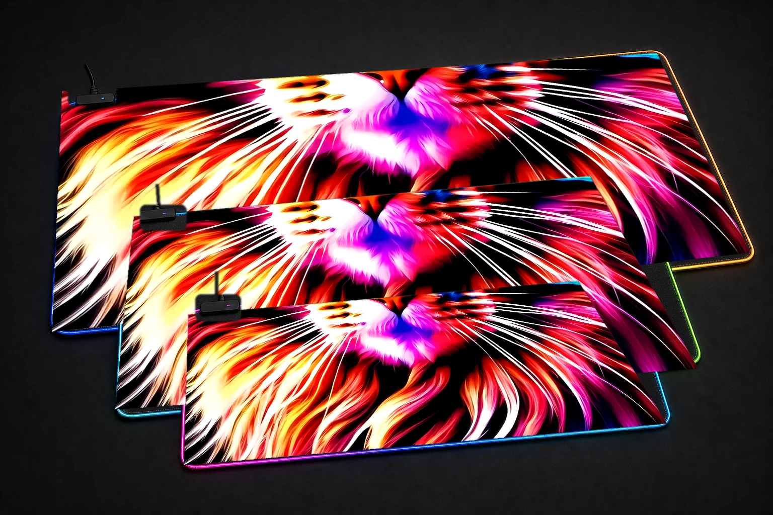 Cat RGB Desk Mat three-size comparison