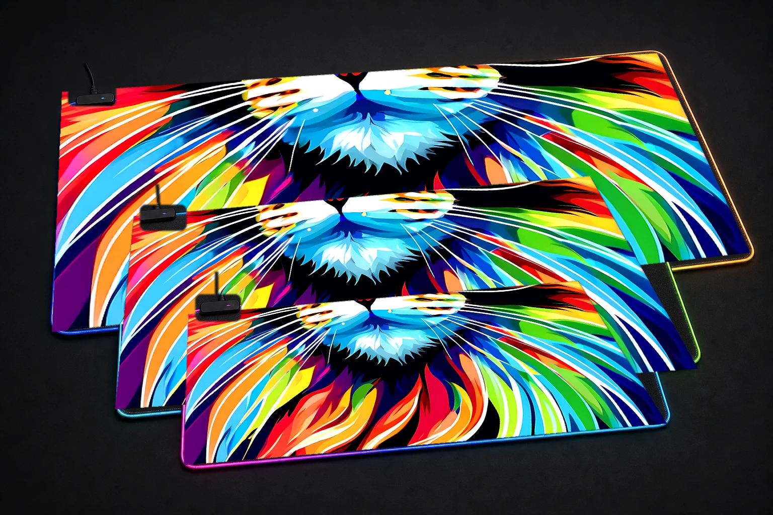 Cat RGB Desk Mat three-size comparison