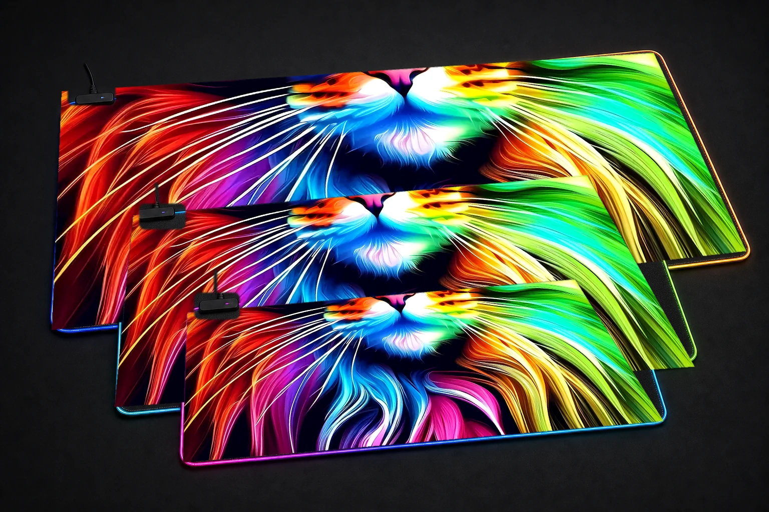 Cat RGB Desk Mat three-size comparison