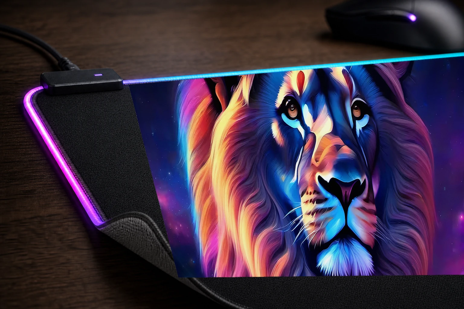 Space Lion RGB Desk Mat controller and material detail