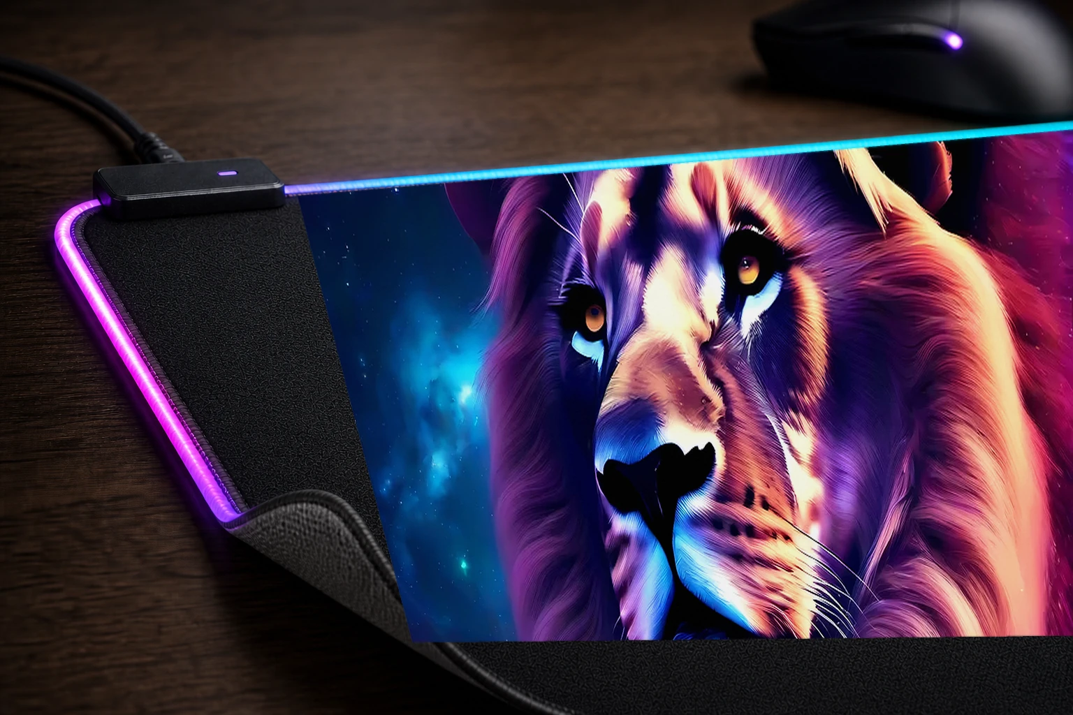Space Lion RGB Desk Mat controller and material detail