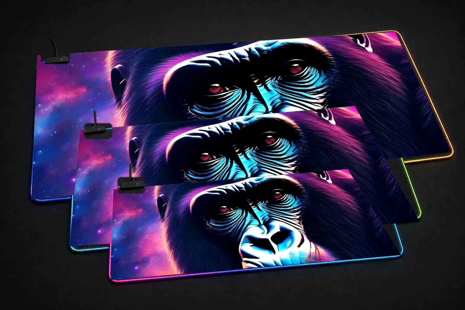 Space Gorilla RGB Desk Mat three-size comparison