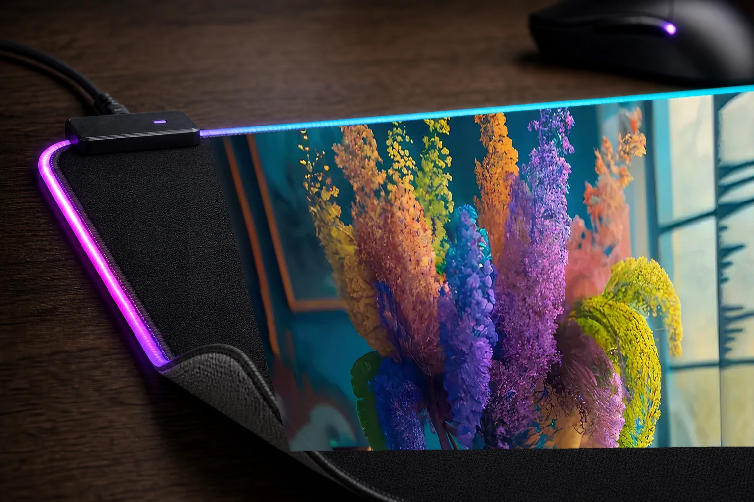 flower art RGB Desk Mat controller and material detail