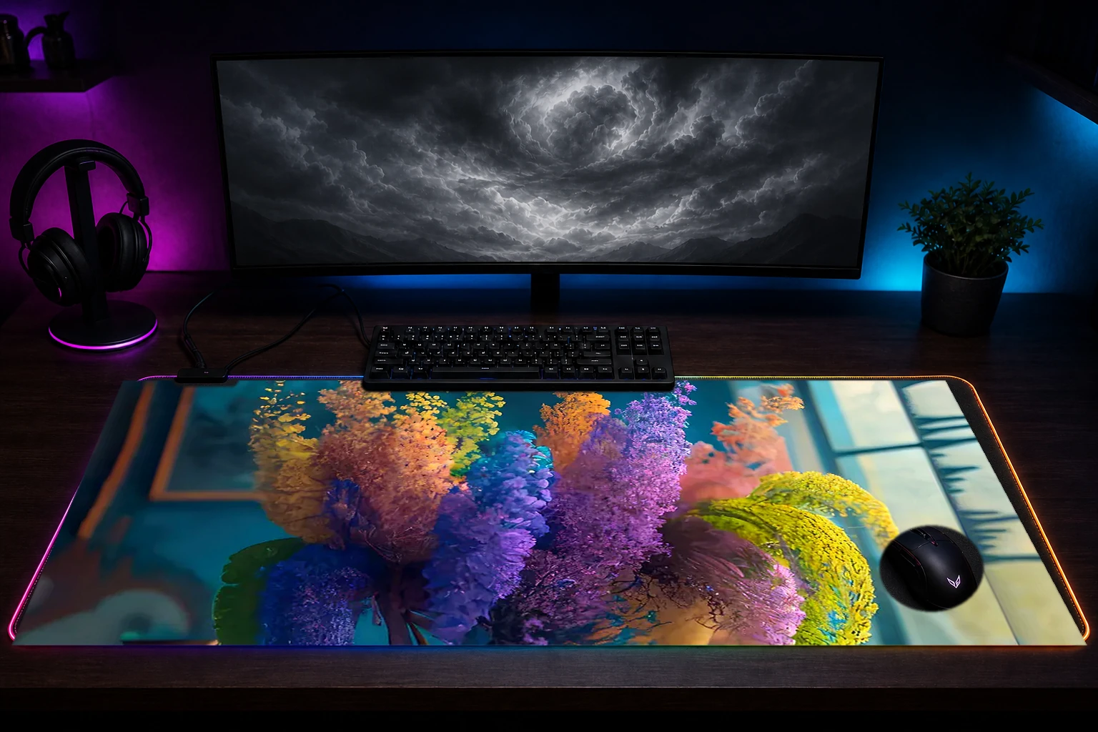 flower art RGB Desk Mat immersive setup scene