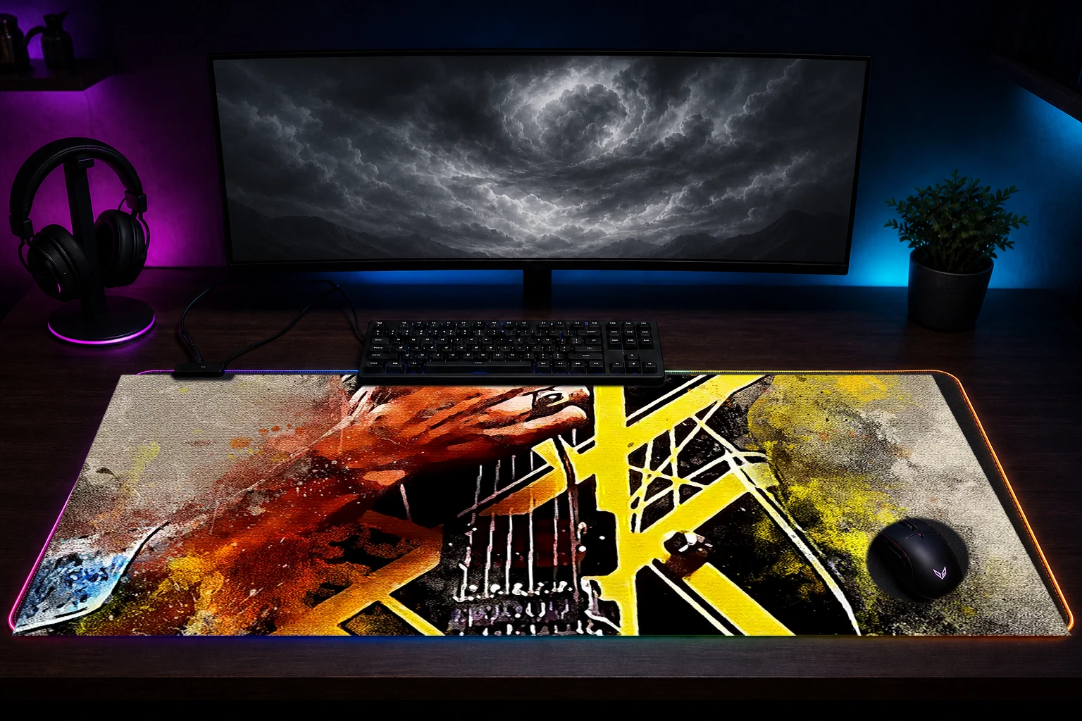 Gibson Eddie RGB Desk Mat immersive setup scene