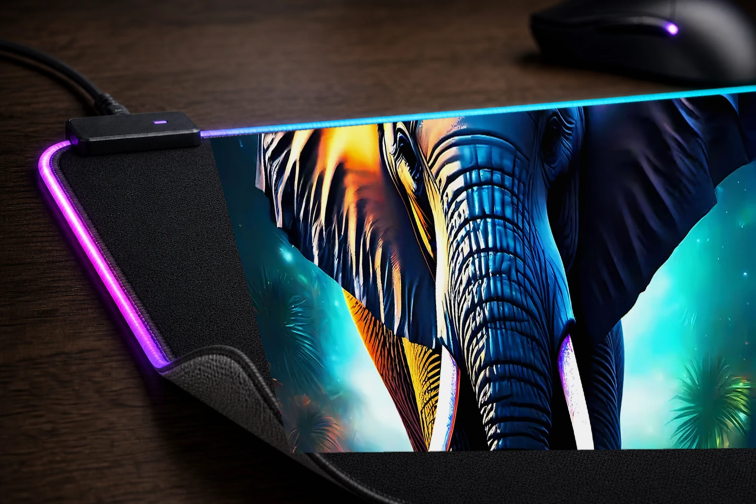 Elephant RGB Desk Mat controller and material detail