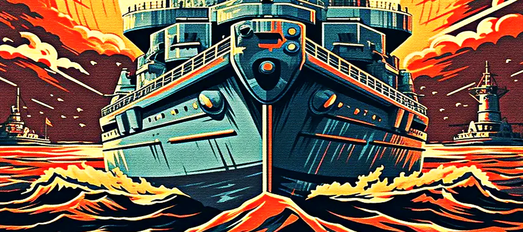 Vintage Warships RGB Desk Mat full-width design preview