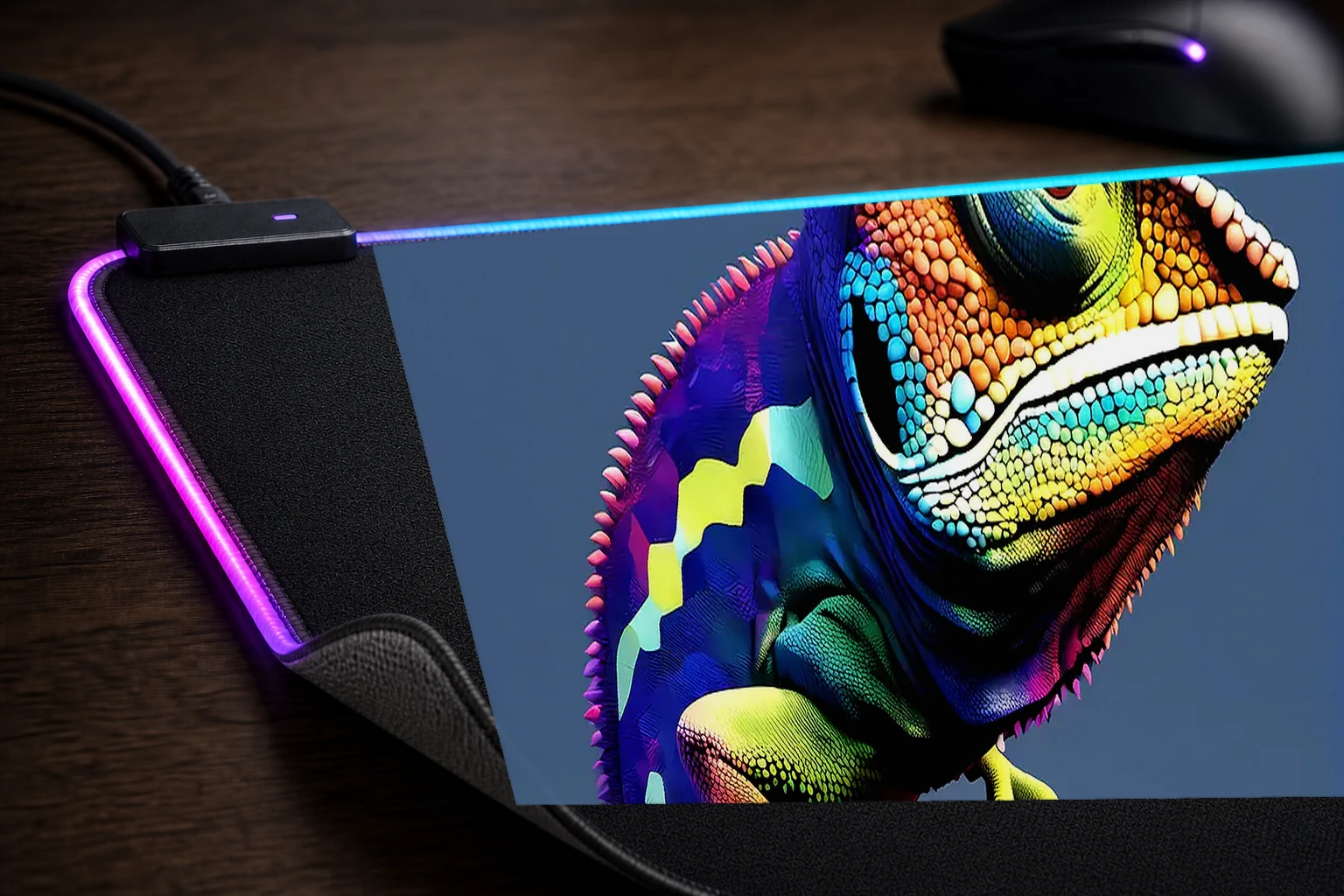 Chameleon RGB Desk Mat controller and material detail