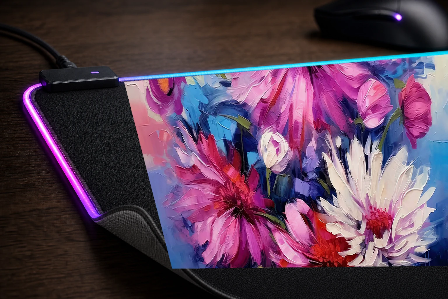 flower art RGB Desk Mat controller and material detail