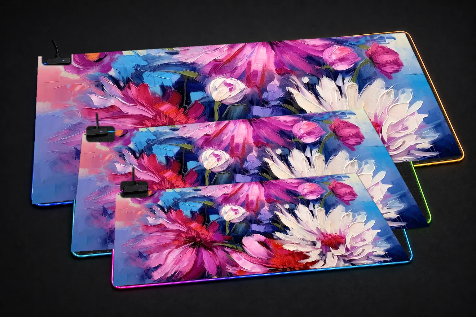 flower art RGB Desk Mat three-size comparison
