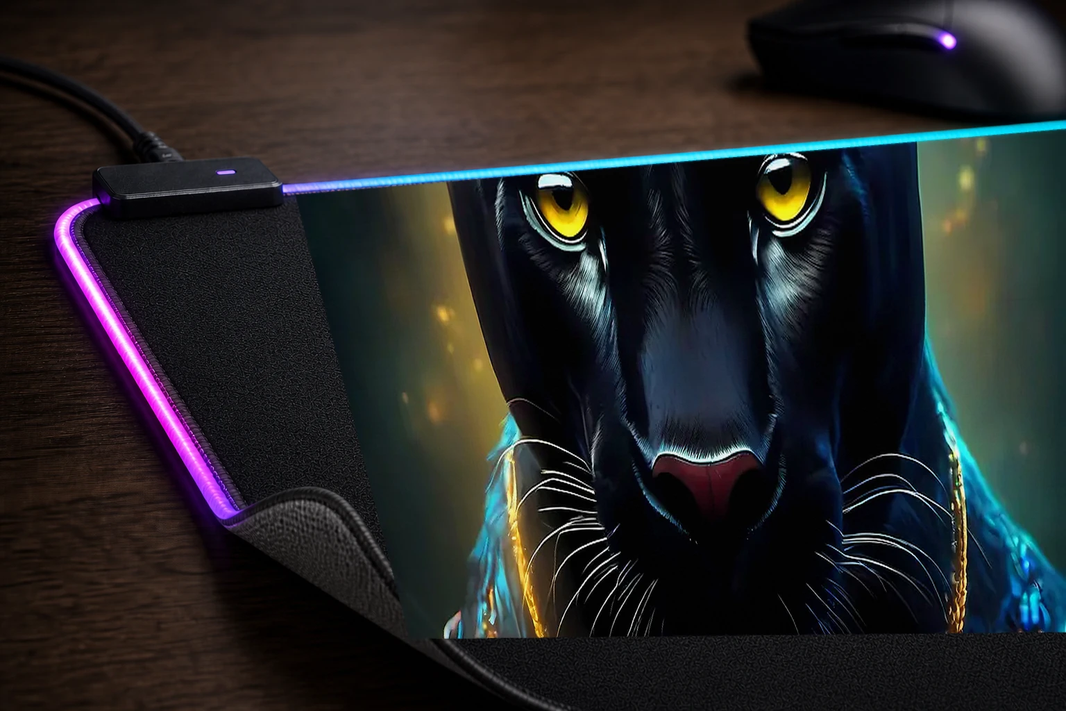 Black Panther RGB Desk Mat controller and material detail