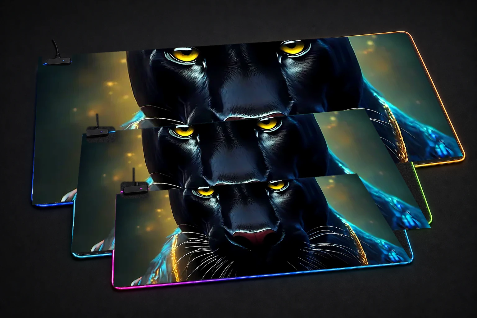 Black Panther RGB Desk Mat three-size comparison