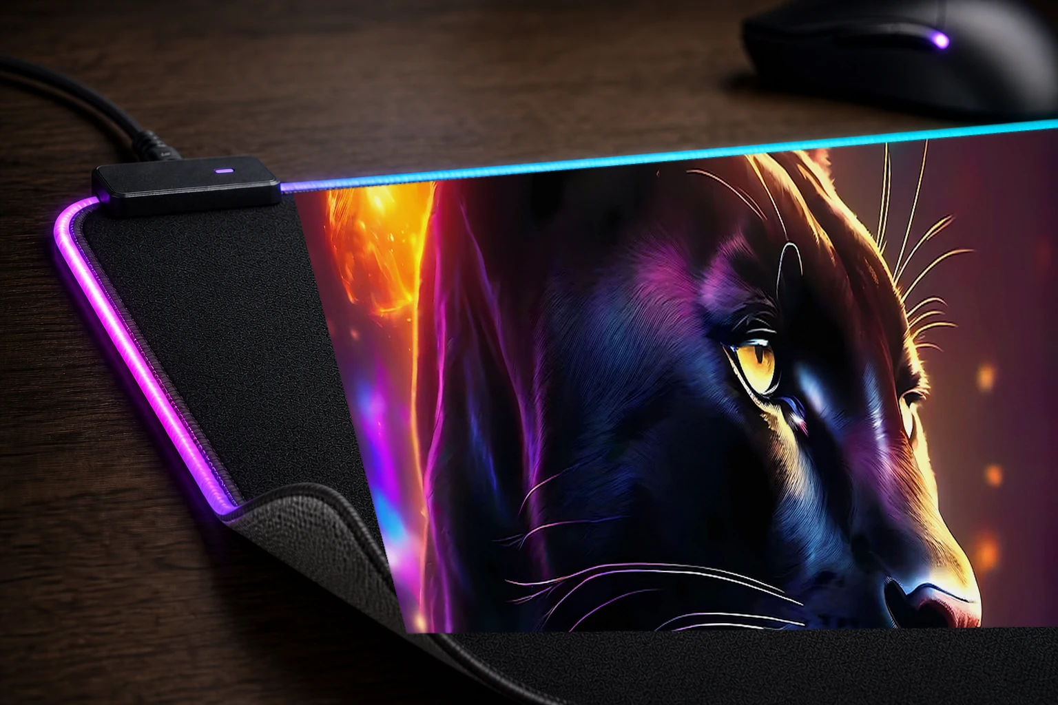 Black Panther RGB Desk Mat controller and material detail