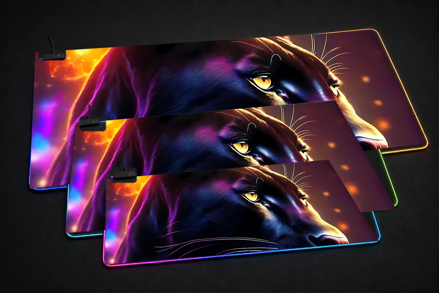 Black Panther RGB Desk Mat three-size comparison