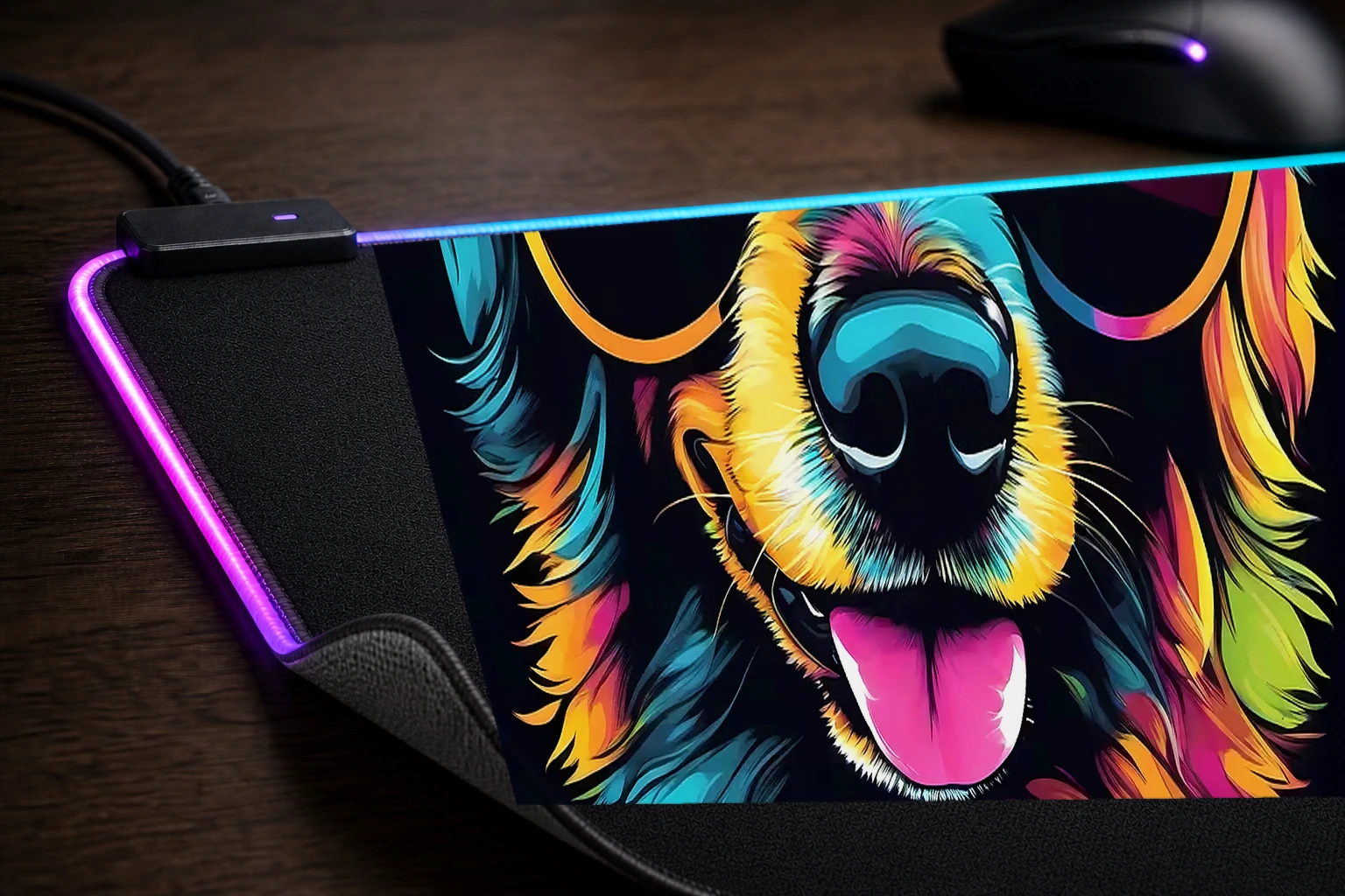 Dog RGB Desk Mat controller and material detail