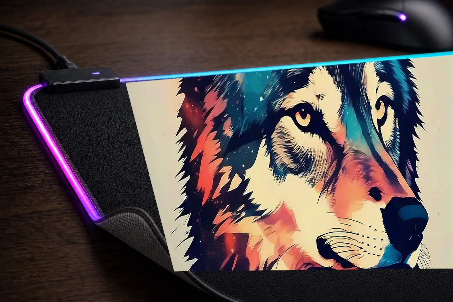 Wolf RGB Desk Mat controller and material detail